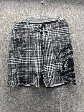 Lost Swim Trunks Mens 36 Black Plaid Stretch Board Shorts Surf Logo Quick Dry
